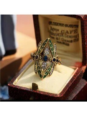 Vintage Enamel Blue Dragonfly Ring